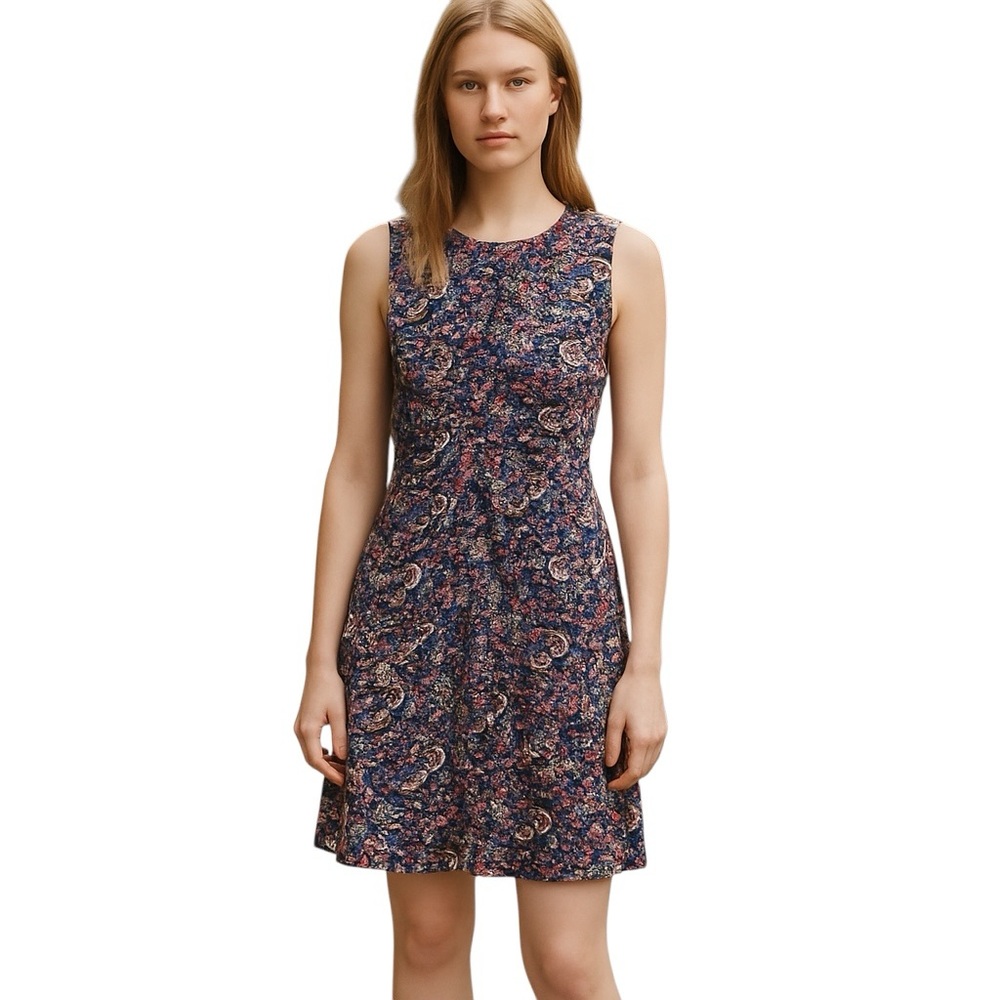 Sara Campbell Navy Paisley Sleeveless Knit Dress with Pink and Cream Accents